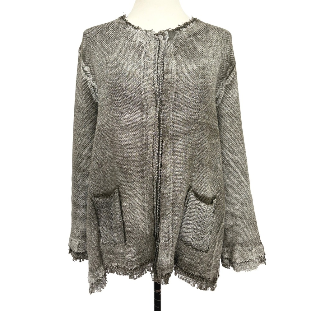 AVANT TOI foil-print cardigan blazer Textured knit Grey Linen Italian XL